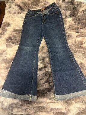 Judy Blue Medium Dark Blue Flare Jeans with Raw hem